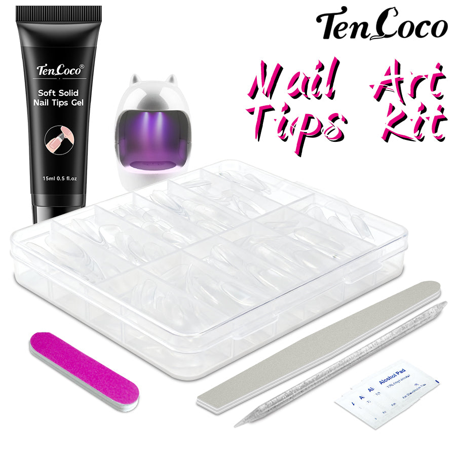 Press On Nails Kit – 240PCS Almond Gel Tips with Mini UV Lamp & Nail Glue for At-Home Use